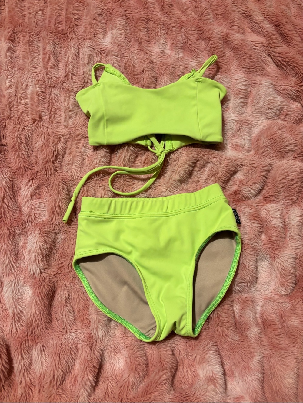 Girls' Bright Neon Green High-Waist Two-Piece Set. Tiger Friday